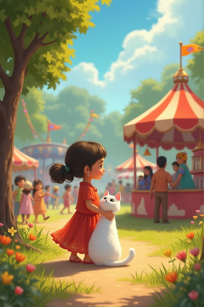 A girl named Mary lived in a village. Mary was very quiet and shy, but she had a lot of love and compassion in her heart. The most valuable asset in her world was her pet cat "Chandni" تھا۔Chandni برف جیسی سفید اور بہت پیاری بلی تھی۔ وہ اکثر مریم کے ساتھ باغ میں کھیلتی، درختوں پر چڑھتی اور رنگ برنگے پھولوں کے درمیان دوڑتی۔ مریم کے لیے Chandni صرف ایک بلی نہیں، بلکہ اس کی سب سے اچھی دوست تھی۔ وہ اپنی ہر بات Chandni سے کہتی اور Chandni اسے پیار سے دیکھتی۔ایک دن، گاؤں میں ایک میلہ لگا۔ مریم بہت خوش تھی کہ وہ Chandni کو بھی اپنے ساتھ میلے میں لے جائے گی۔ اس نے Chandni کو ایک خوبصورت سا ربن باندھا اور دونوں میلے کی طرف چل پڑے۔ میلے میں ہر طرف رونق تھی، رنگ برنگی چیزیں، جھولے اور خوشبوؤں کا ماحول۔ مریم اور Chandni نے میلے میں بہت مزہ کیا، لیکن جیسے ہی شام ہونے لگی، میلہ اور بھی بھرا ہوا ہو گیا۔اچانک بھیڑ میں مریم اور Chandni ایک دوسرے سے بچھڑ گئے۔ مریم کو بہت ڈر لگا، وہ ادھر ادھر Chandni کو ڈھونڈنے لگی، مگر Chandni کہیں بھی نظر نہیں آئی۔ اس کی آنکھوں میں آنسو آگئے اور وہ بہت پریشان ہو گئی۔دوسری طرف، Chandni بھی مریم کو ڈھونڈتے ہوئے تھک گئی تھی۔ وہ بھی خوفزدہ ہو کر ایک طرف بیٹھ گئی اور اپنے ربن کو اپنے پنجوں میں دبا لیا۔میلے کے ختم ہونے کے بعد، مریم افسردہ گھر واپس آئی۔ وہ ساری رات Chandni کے بغیر سو نہ سکی۔ اگلی صبح، مریم نے پھر Chandni کو ڈھونڈنے کی ٹھانی اور وہ اسی جگہ گئی جہاں وہ دونوں میلے میں ایک دوسرے سے بچھڑے تھے۔مریم کو اچانک ایک بچے کی آواز سنائی دی، جو کہہ رہا تھا، "Mom, look at this cute cat!" مریم نے فوراً اس طرف دیکھا اور Chandni کو دیکھا۔ اس کی خوشی کا کوئی ٹھکانہ نہ رہا۔ وہ جلدی سے Chandni کی طرف دوڑی اور اسے گود میں اٹھا لیا۔Chandni بھی مریم کو دیکھ کر بہت خوش ہوئی اور اس کے گال پر اپنا نرم سا پنجہ رکھ دیا۔ مریم نے Chandni کو گلے لگا لیا اور اپنے دل میں عہد کیا کہ وہ Chandni کو کبھی بھی اپنے سے دور نہیں جانے دے گی۔اس دن کے بعد، مریم اور Chandni ایک دوسرے کے ساتھ اور بھی زیادہ جڑ گئے۔ ان کا رشتہ اور مضبوط ہو گیا اور وہ دونوں ایک دوسرے کے بغیر کبھی بھی نہ رہتے۔یوں مریم اور Chandni کی دوستی ہمیشہ قائم رہی اور وہ دونوں خوشی خوشی ایک دوسرے کے ساتھ زندگی گزارنے لگے۔