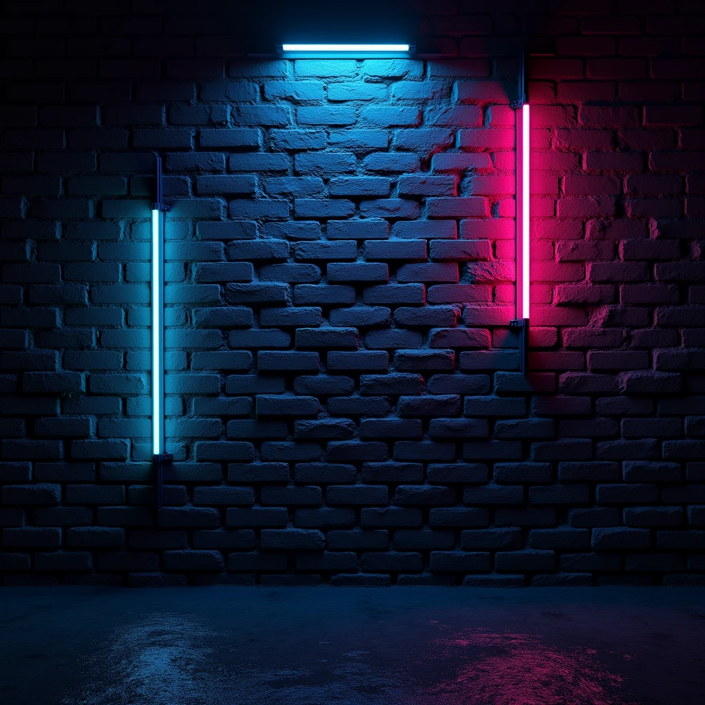 Make a brick wall with dark and neon lights