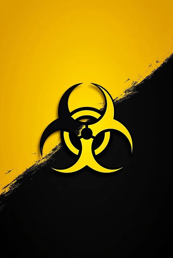create a sketch of a flag for a college team, in the style of a biohazard sign, must be yellow and black, with space to place the athletic logo, must have the style of war
