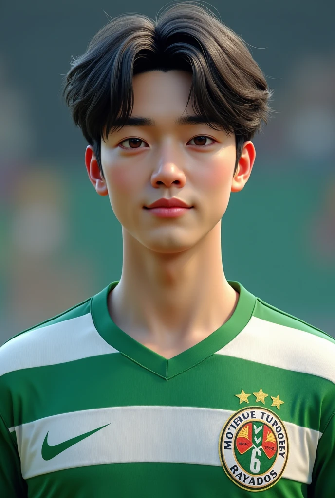 Jungkook wearing a Monterrey jersey, a soccer team from the MX league