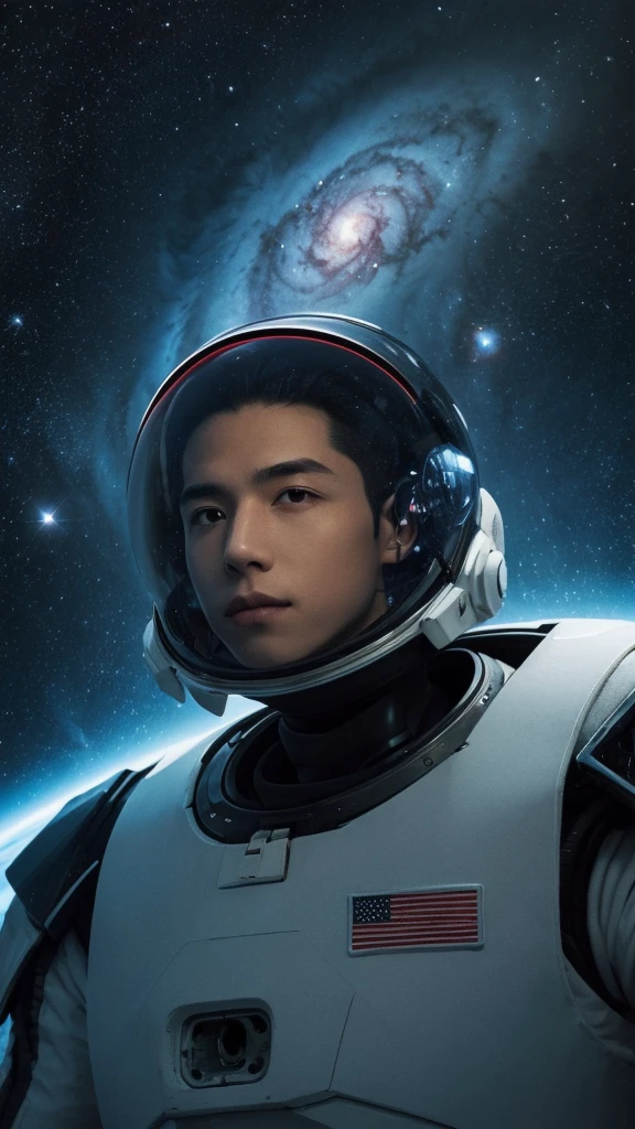 (best quality, masterpiece),Detailed,1boy,astronaut,complex portrait of a sci-fi Borg floating in outer space,nebula,galaxy,Looking forward,(cybernetic limb:0.7),
