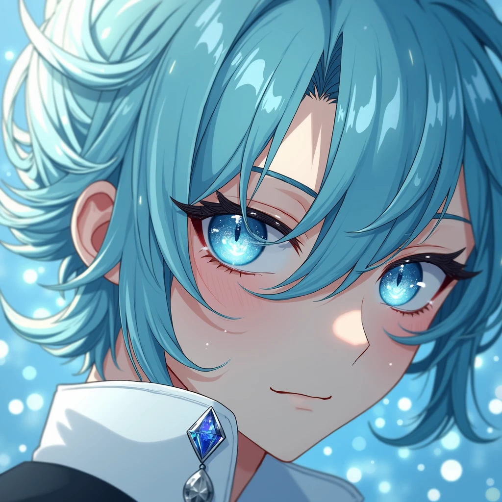 (illustration), (highest quality), (masterpiece), (Glitter), (suit with black diamond brooch), (alone), (man 1명) A delicately drawn face, Blue-black hair, Curly hair, pale skin, Eyes that sparkle like black diamonds, Transparent black eyes with beautiful details, Cat-eyed, man, 20's, 아름다운 투명한 illustration, Soft gradient, ((The background is blurry)), (noble), (멋있는 man), (broad shoulders), (Short hair)
