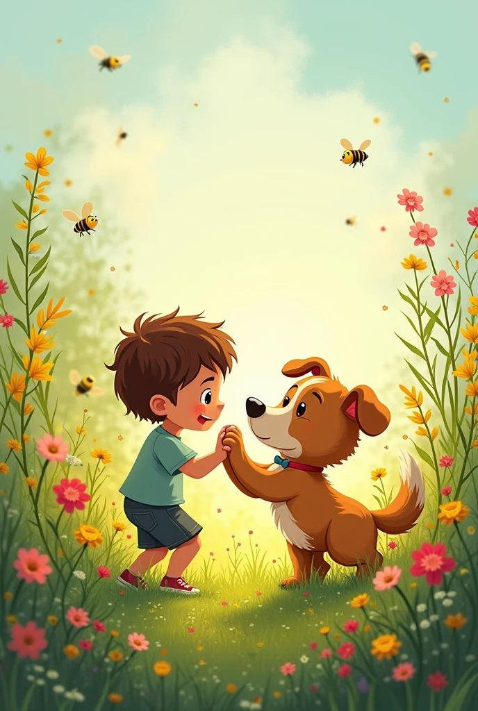 
Rosie nuzzled Timmy's hands, and together they explored the meadow, discovering colorful wildflowers and buzzing bees. They played hide-and-seek behind tall grasses, and Timmy shrieked with joy as Rosie found him every tim