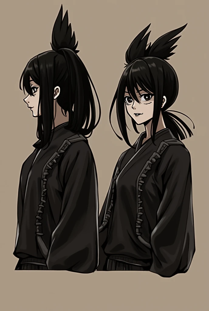 Woman (black and white manga style) with clothes similar to those in the reference