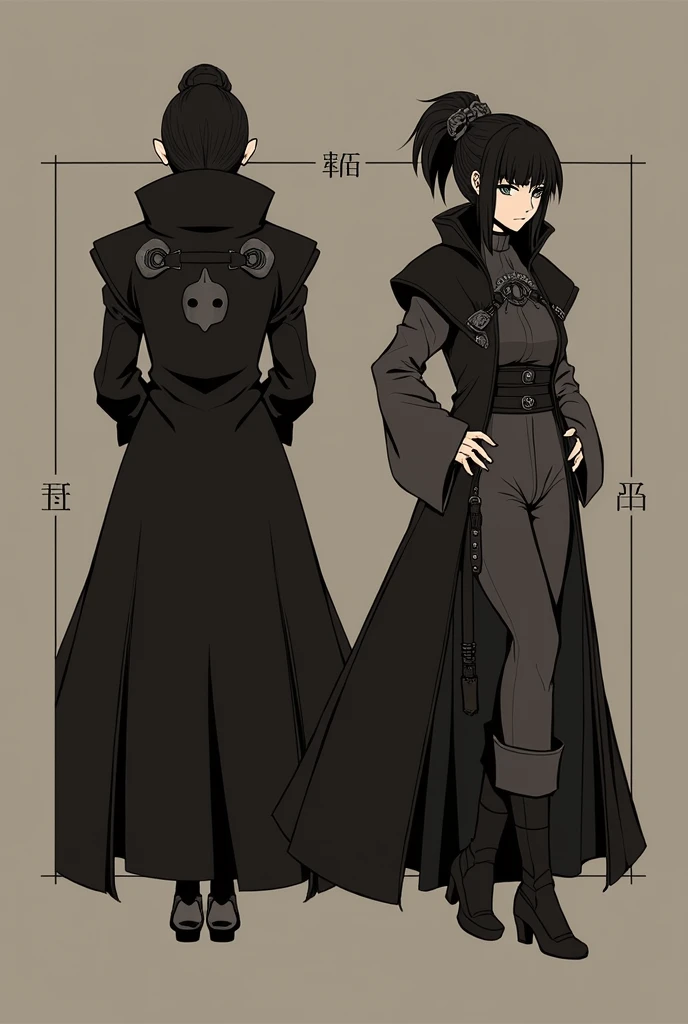 Woman (black and white manga style) with clothes similar to those in the reference