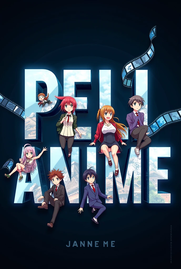 Create a photo that says Movie on it_anime y adentro de las letras colocarles personaje de anime así pero que el nombre sea Peli_anime