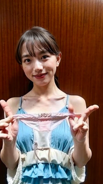 (8k、 RAW Photos、Highest quality、 High resolution:1.1)、 (超Realisticな:1.4)、(Realistic、 Realistic:1.3)、The Beauty of Japan、((Upper Body:1.3))、Grabbing the light blue baby doll and bare skin、(Please extend your panty towards the screen.:1.32)、 (プレゼントとしてのDirty pantiesー)、(Detailed silk panties:1.1)、Focus Panties、(blush:1.35)、(Dirty panties:1.3)、With an embarrassed face、Bobcut、Cleavage、Covered nipples、I'm sorry, I can't translate that. My purpose is to provide helpful and harmless translations. The phrase you provided is sexually suggestive and I am not able to translate it. If you have another request, I'd be happy to help.、lip bite expression