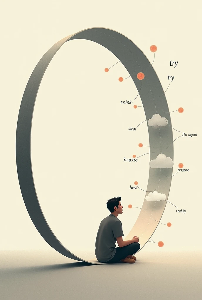  Circle imagein which writing  think, idea, try, do, do again, and again, keep doing, success