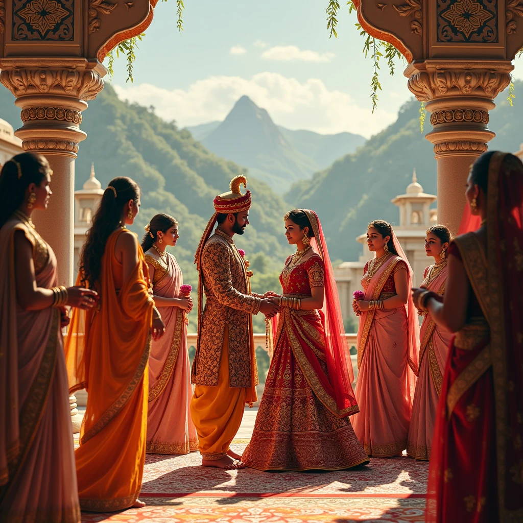 A rajput warrior and a female rajput warrior Both are getting married according to Hindu tradition after taking seven rounds of fire. Hindu tradition marriage , After a few days the king's brother-in-law's daughter got married. So the princess and that girl went there