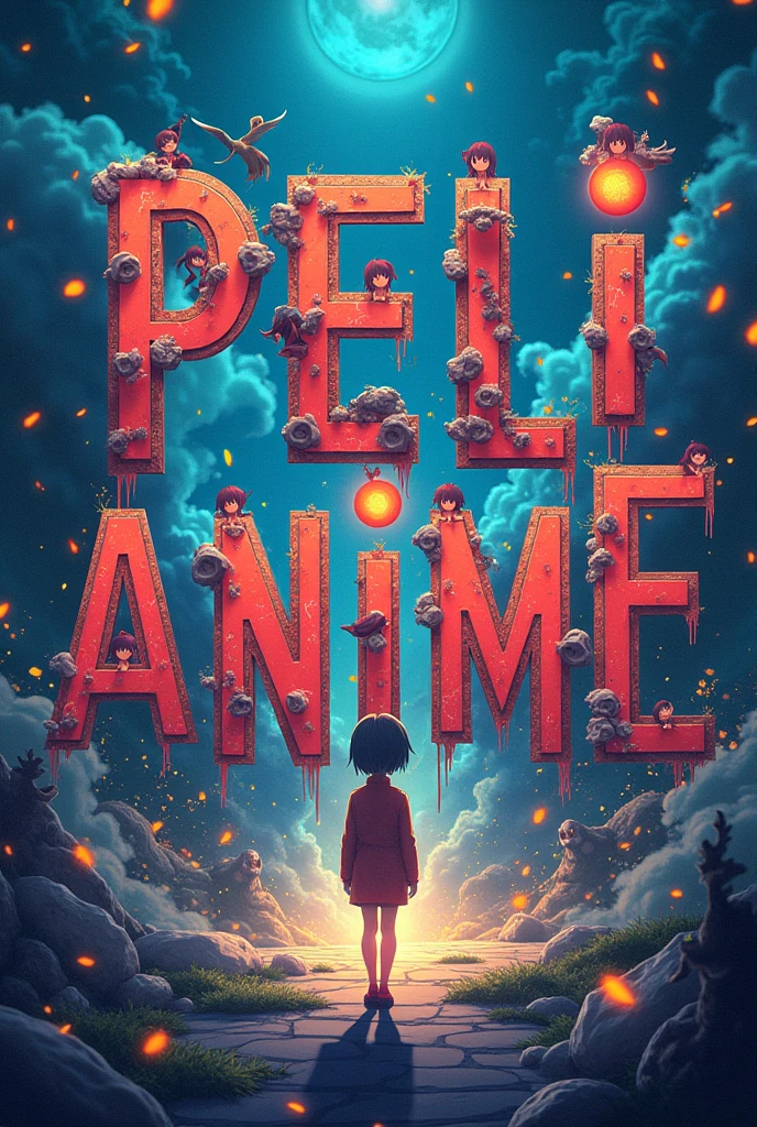 Create a photo that says Movie on it_Anime and inside the letters put an anime character like that but the name is Peli_Anime adds characters from movies and anime 