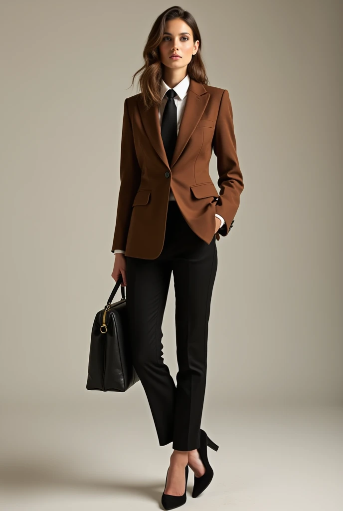 Brown blazer with black pants Create styles