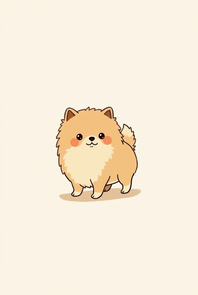 I want a cute version of a Pomeranian to appear in the picture. The Pomeranian should not be too complicated and simple, with a hand-drawn feel. Just a few strokes will make the composition complete and artistic. A simple style. No more than 3 colors.