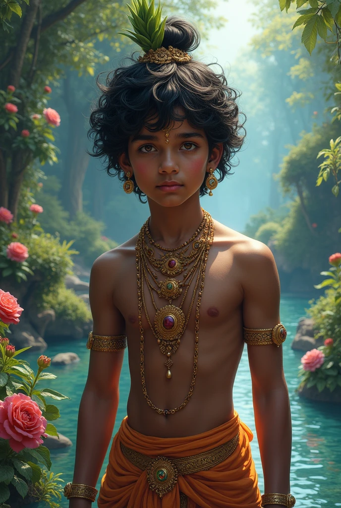 Create an image of Krishna ,It should be aesthetically pleasing and Krishna should be little dark and in his prime form