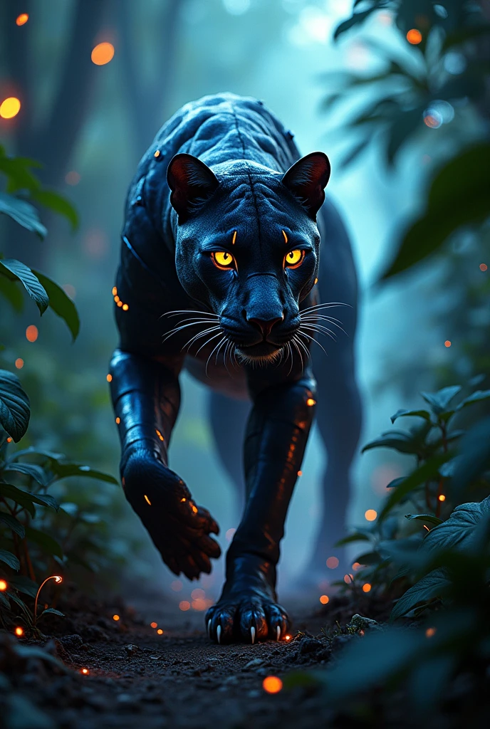Panther in dark night jungle cyber punk