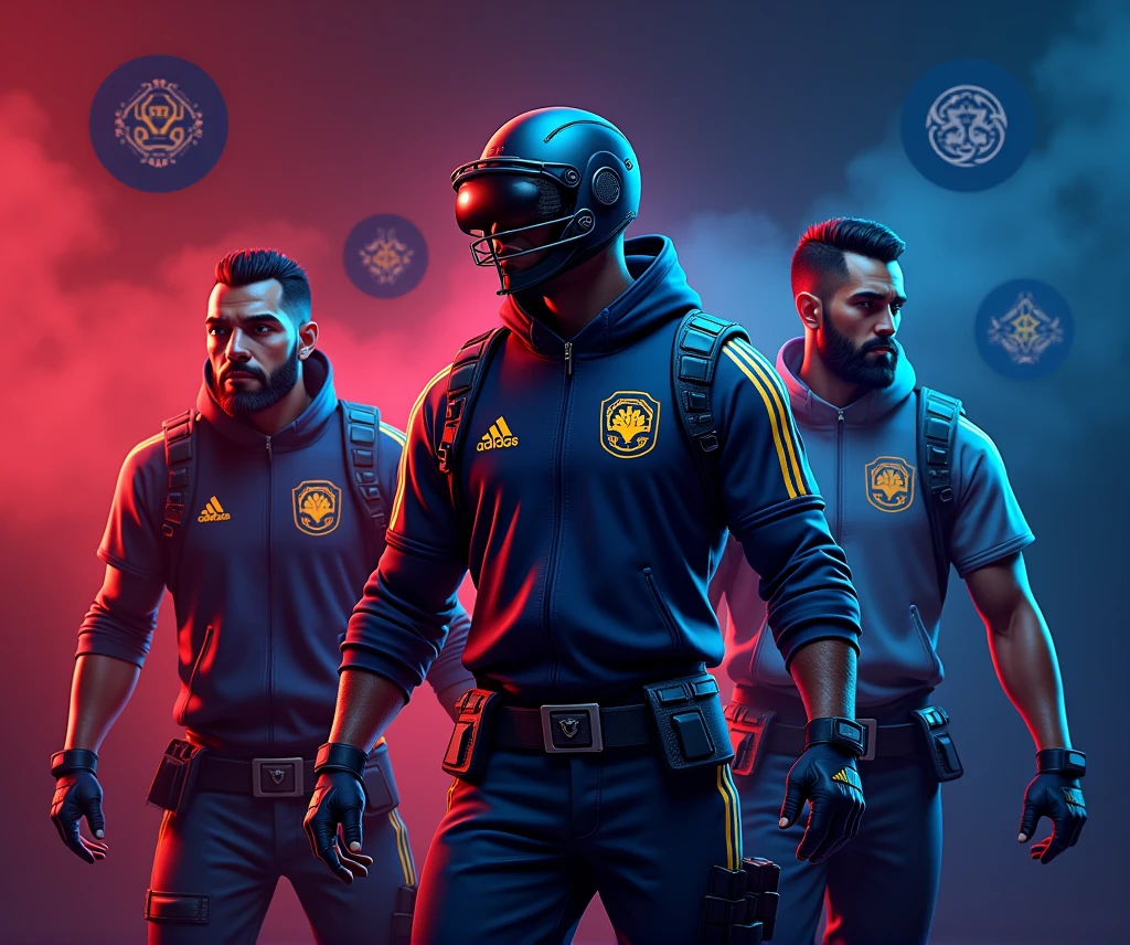Create a vibrant and professional theme for a group called 'Premium Account Deals,' focused on buying and selling accounts. The design should include logos of popular platforms such as Efootball, PUBG Mobile, Free Fire, and Netflix. The overall style should be dynamic and engaging, emphasizing trust and quality deals. The background should be sleek and modern, using bold colors that match the logos, creating a sense of exclusivity and value