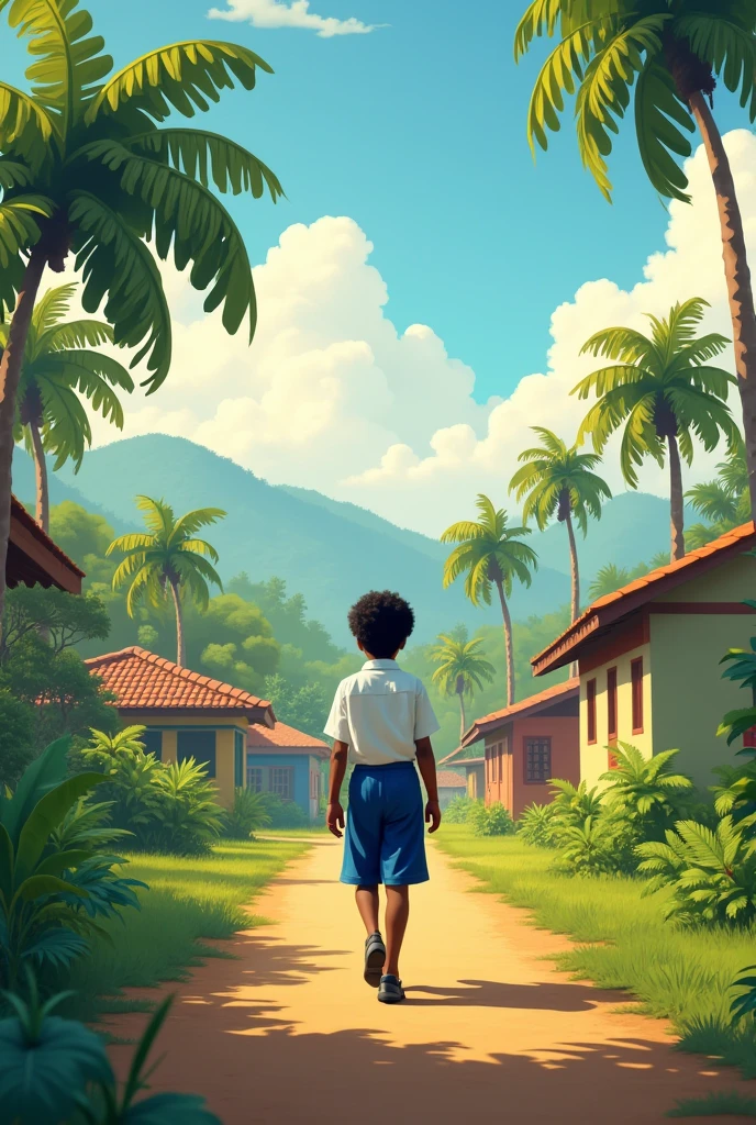 Sri lanka,A small school boy going to school, Wear blue pants and a white shirt,