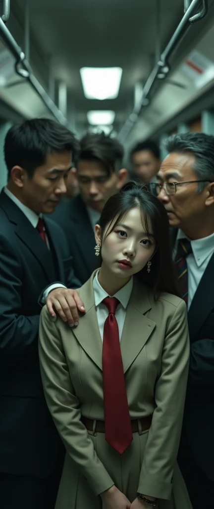 (32K:1.9, Horror depictions:1.9, Highest quality, masterpiece, Ultra-high resolution, Professional random angle camera work:1.5, Very detailedな肌と顔の質感:1.4), Always accurate, Very detailed, bag, (Cute Japan schoolgirl:1.3, A high school girl&#39;s blazer uniform with a red tie:1.5, Incredibly slim body:1.3, areola is not visible:1.4, Big breasts on the verge of collapse), ((Crowded train:2.0, Crazy behavior:1.9, in the train、Two middle-aged men hugging a woman from behind:1.7)), belt, Fair skin, elegant, sense of cleanliness, Thin eyebrows, (Scared expression:1.0, Confused expression:1.0, A look that shows deep contempt for you:1.0), (Big eyes that exude beautiful eroticism:0.4, Open your mouth a little, lipstick, Feel the beautiful eroticism:1.0, Dark brown ponytail), romantic, mysterious, Object of admiration, original, dramatic, artistic, Innovative, charm, Heartful, Fancy, Tilt, sense of loss, special, Earrings, necklace, bracelet, ((exciting, Extreme, sense of openness, suffering, sufferingの表現)), ((Mistakes of Youth, 女性的なcharm))