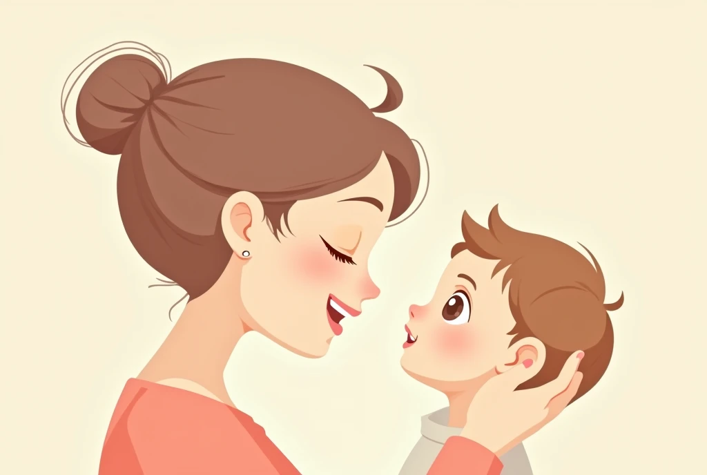 Cartoon image of mother smiling at , cartoon, cute cartoon, cute cartoon style, motherly love, cute illustration, clean anime art, simple background