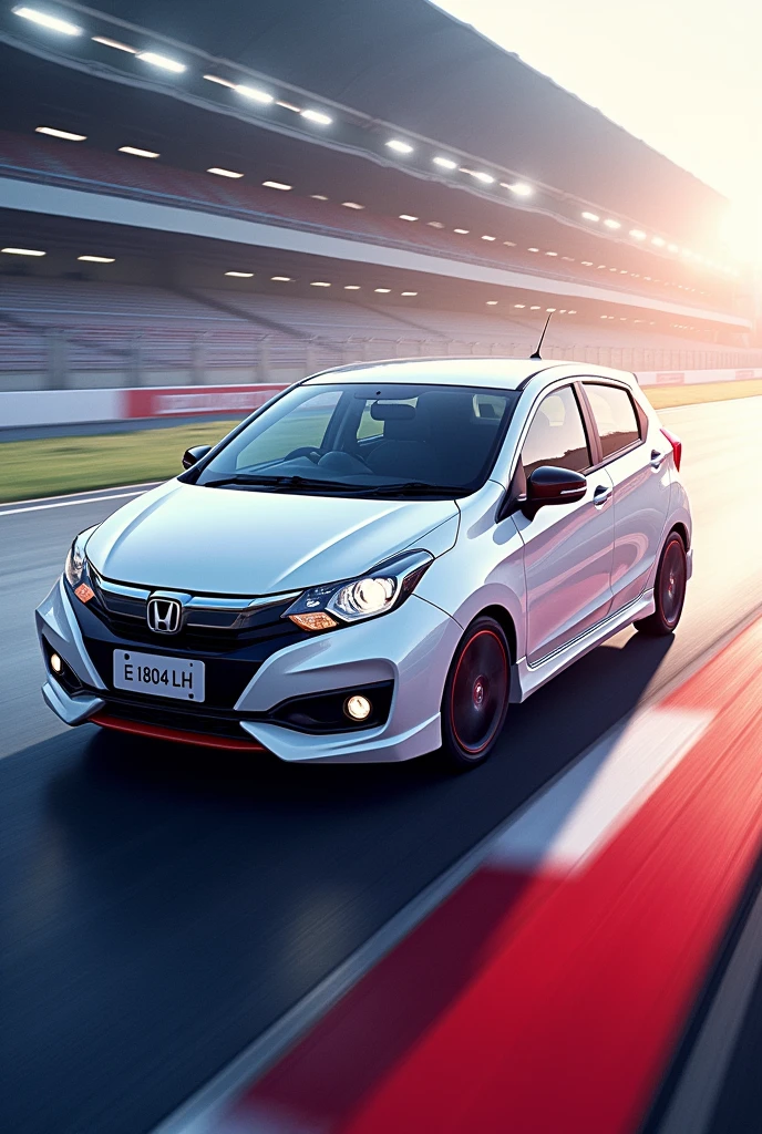 a white Honda Brio Satya E car with license plate number E 1804 LH, (race line)