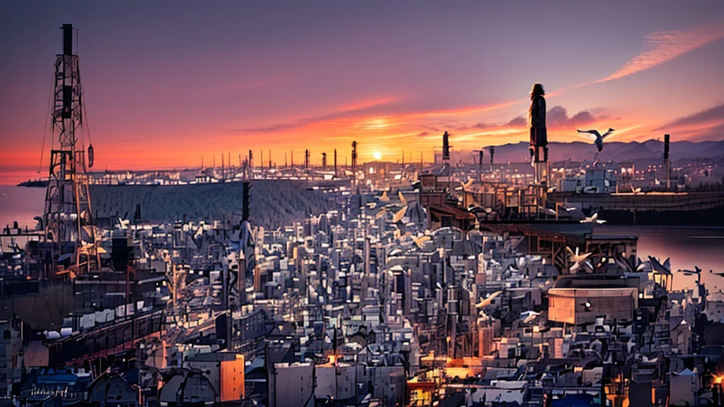 Bird's-eye view of a large oil refinery with a sunset in the background, chemical plant, Industrial Settings, Industrial Zone, Industrial Parks, industry都市, Industrial Photography, industry, Wayne England, Detailed and complex, シャッターstock, industry的背景, Full resolution, High quality images”, industryプラント環境, stock, Beautiful views, industry環境, California