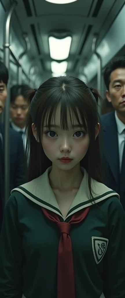 (32K:1.9, Horror depictions:1.9, Highest quality, masterpiece, Ultra-high resolution, Professional random angle camera work:1.5, Very detailedな肌と顔の質感:1.4), Always accurate, Very detailed, bag, (Cute slim Japanese schoolgirl:1.3, A high school girl&#39;s blazer uniform with a red tie:1.4, Incredibly slim body:1.4, areola is not visible:1.4, Big breasts on the verge of collapse), ((Crowded train:2.0, Crazy behavior:1.9, in the train、Two middle-aged men hugging a woman from behind:1.7)), belt, Fair skin, elegant, sense of cleanliness, Thin eyebrows, (Scared expression:1.0, Confused expression:1.0, A look that shows deep contempt for you:1.0), (Big eyes that exude beautiful eroticism:0.4, Open your mouth a little, lipstick, Feel the beautiful eroticism:1.0, Dark brown ponytail), romantic, mysterious, Object of admiration, original, dramatic, artistic, Innovative, charm, Heartful, Fancy, Tilt, sense of loss, special, ((exciting, Extreme, sense of openness, suffering, sufferingの表現)), ((Mistakes of Youth, 女性的なcharm))