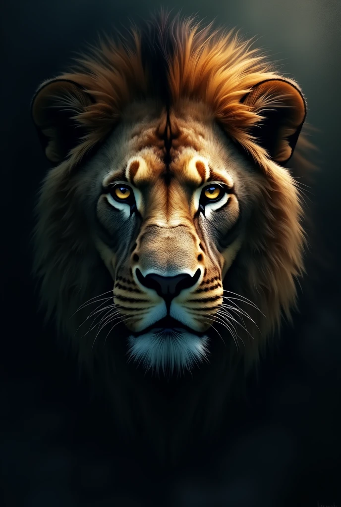 I would like the image of a lion's face coming out of the darkness