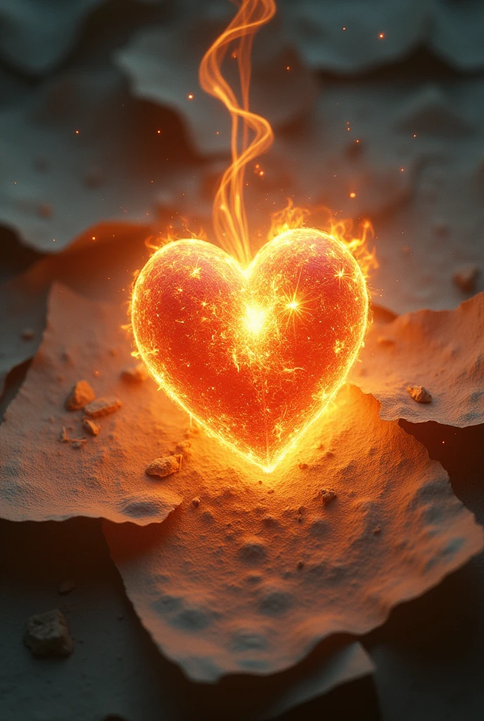 a heart with paper and ink with eternal flame 