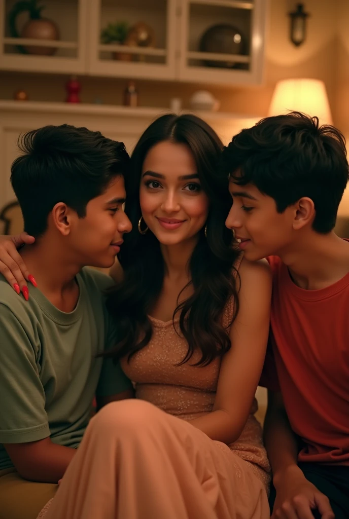 Shraddha Kapoor in room with 2 boys