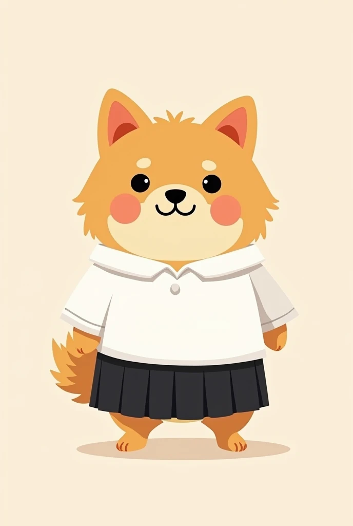 I want to make an avatar with a cute Pomeranian. The Pomeranian has orange pointed ears. It needs to wear a white shirt and a black pleated skirt. A simple version, just a few strokes. Don’t make it too complicated. Don’t have too many colors.
