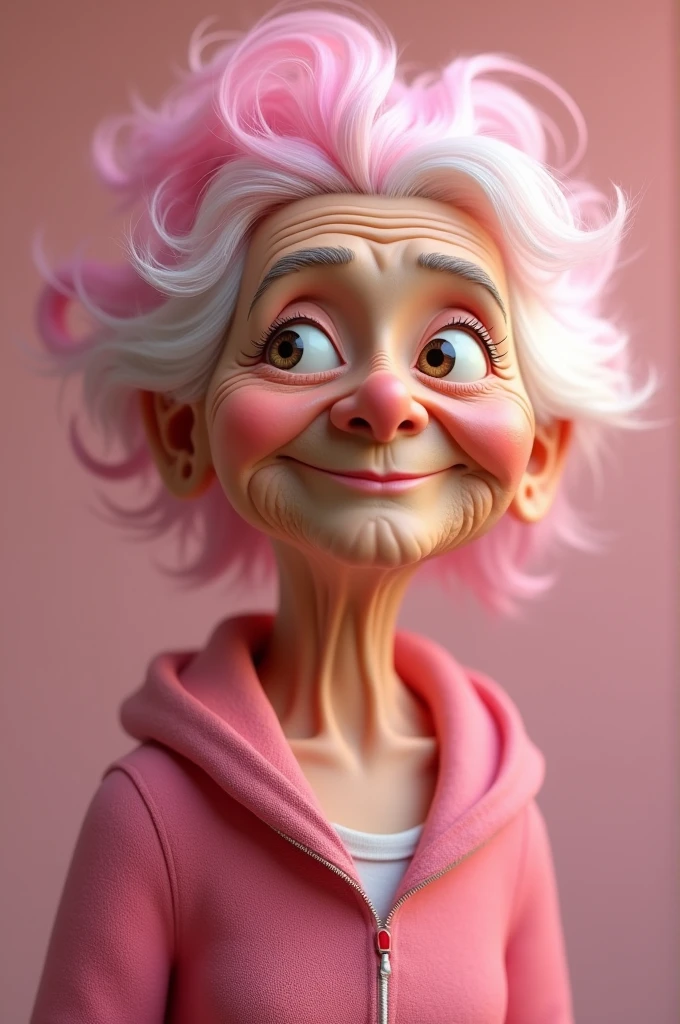 please make me a 3d picture of a grandmother with pink hair