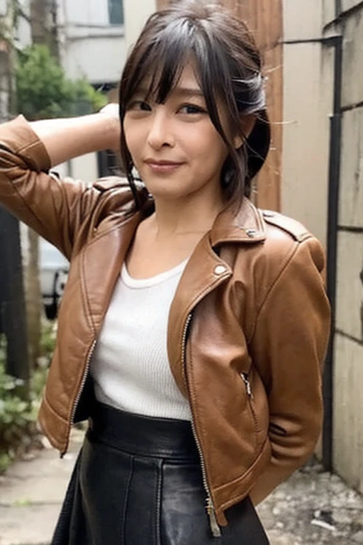 leather jacket、Leather skirt、