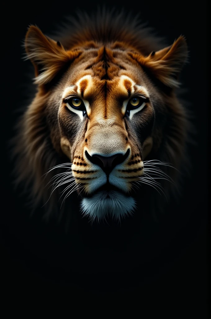 Image of a lioness&#39;s face emerging from the darkness