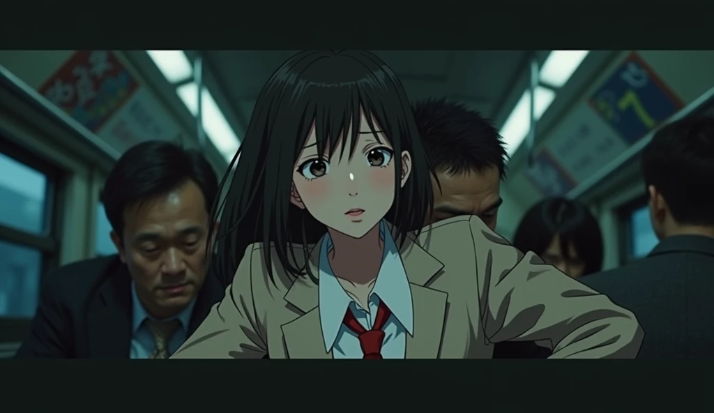 (32K:1.9, Horror depictions:1.9, Highest quality, masterpiece, Ultra-high resolution, Professional random angle camera work:1.5, Very detailedな肌と顔の質感:1.4), Always accurate, Very detailed, Student bag, (Cute Japan schoolgirl:1.3, A high school girl&#39;s blazer uniform with a red tie:1.5, Incredibly slim body:1.4, areola is not visible:1.4, Big breasts on the verge of collapse), ((Crowded train:2.0, Crazy behavior:1.9, in the train、Two middle-aged men hugging a woman from behind:1.8)), belt, Fair skin, elegant, sense of cleanliness, Thin eyebrows, (Scared expression:1.0, Confused expression:1.0, A look that shows deep contempt for you:1.0), (Big eyes that exude beautiful eroticism:0.4, Open your mouth a little, lipstick, Feel the beautiful eroticism:1.0, Dark brown ponytail), romantic, mysterious, Object of admiration, original, dramatic, artistic, Innovative, charm, Heartful, Fancy, Tilt, sense of loss, special, ((exciting, Extreme, sense of openness, suffering, sufferingの表現)), ((Mistakes of Youth, 女性的なcharm))