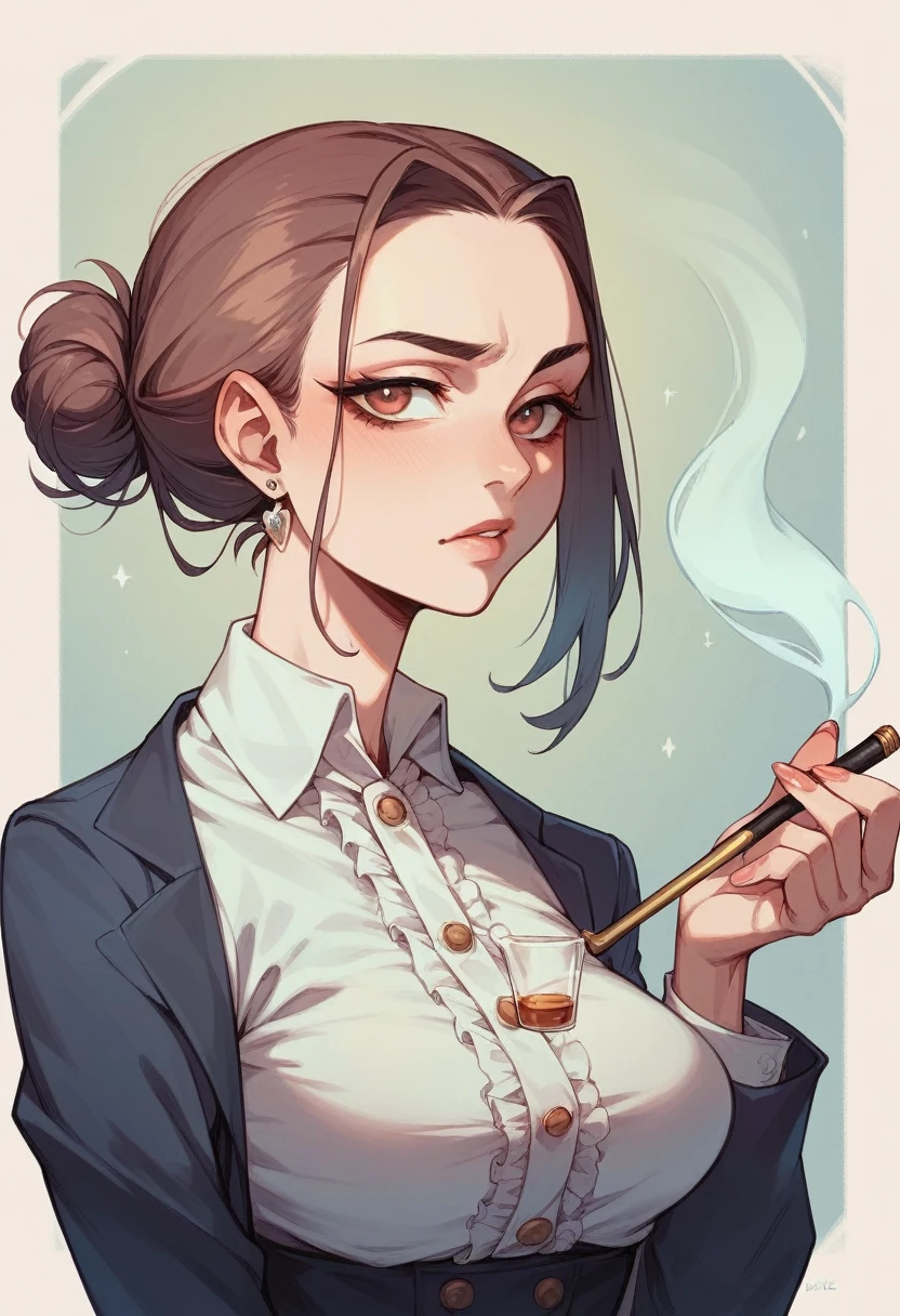 Opium-addicted beauty。Holding a pipe、Exhaling smoke