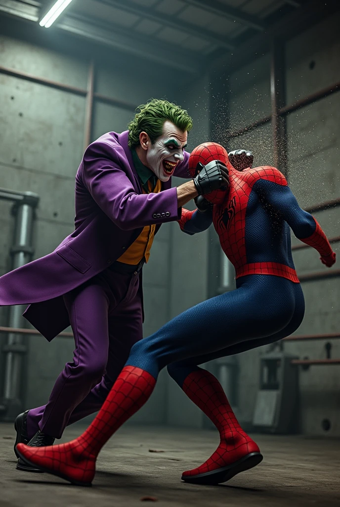 Joker hitting punching   spiderman faceat boxing land