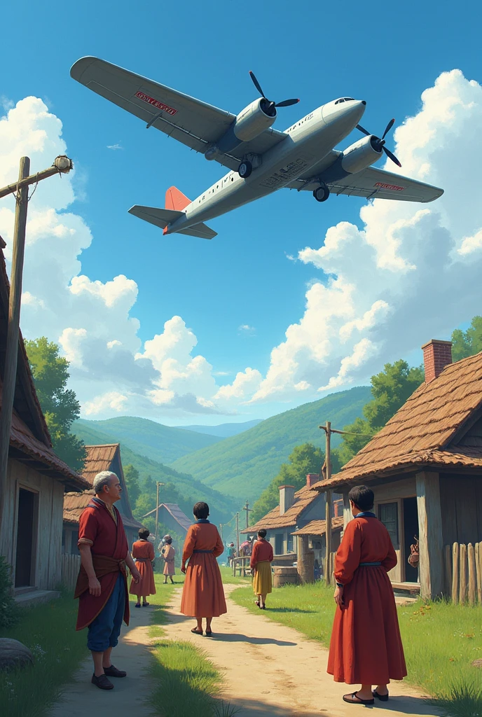 One smaile village first aeroplane crossed tha people are shocked