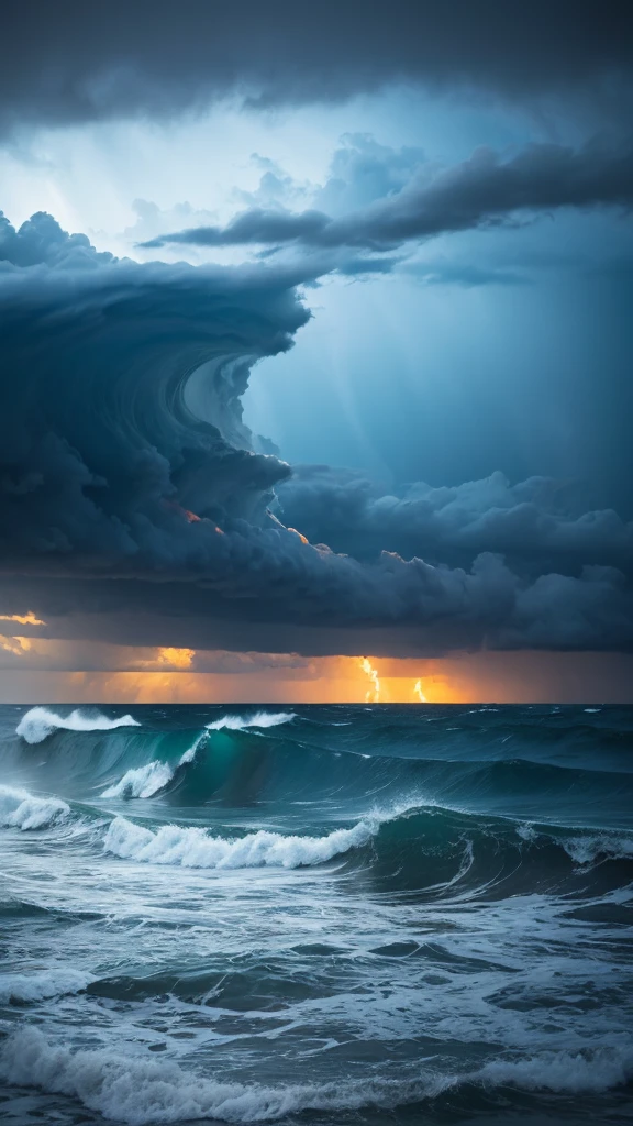 storm,Raging waves,thunder,lightning,High resolution, Cinematic light effects, reflected light, Godley, Artistic,