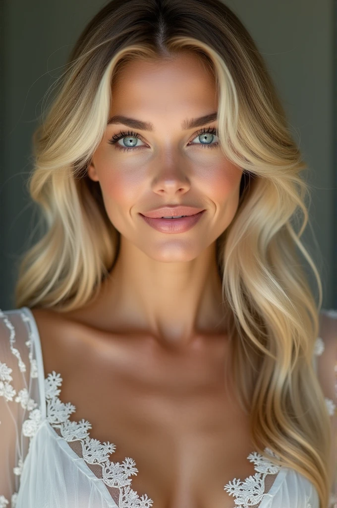 “Crée une image réaliste d’une femme de 28 ans avec un beau visage. Elle a de longs cheveux blonds, des yeux bleus et un teint clair. Elle sourit légèrement, avec des traits doux et élégants. L’image est de haute qualité, bien éclairée, avec un arrière-plan neutre pour mettre en valeur sa beauté naturelle.”