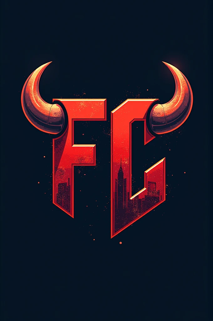 Make a logo with the letters FC where they intertwine and have some kind of horns on top and also make the typography urban