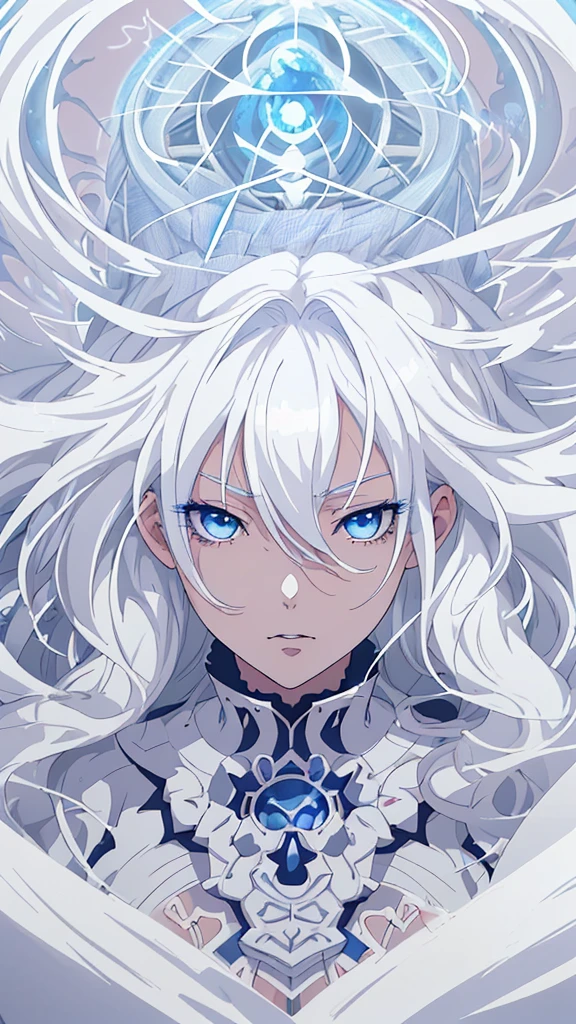 Anime girl with white hair and blue eyes in a white dress, high detailed official artwork, Very detailed fan art, Detailed fan art, official art, Detailed digital anime art, Anime character art details, digital anime illustration, white haired god, Official character art, anime illustration, official artwork, Clean, detailed anime art., image of knight of the zodiac