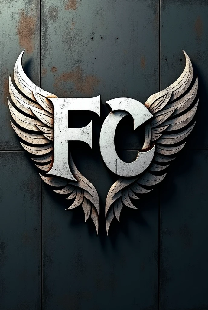 Make a logo with the letters FC where they intertwine and have wings and also have an urban typography. 