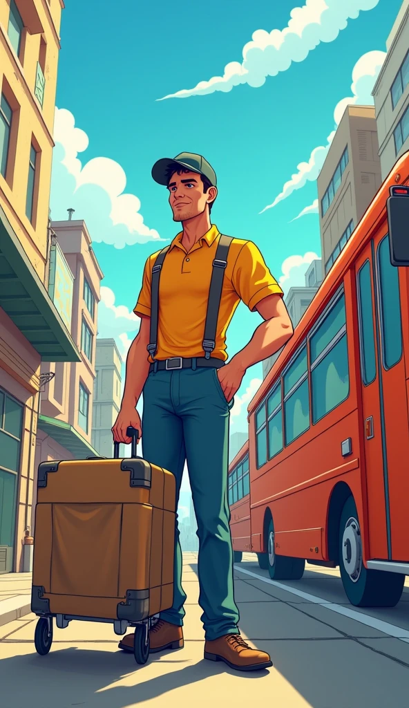 Conflict Prompt:** Describe a challenging situation that man he working in the bus loader cartoon animation