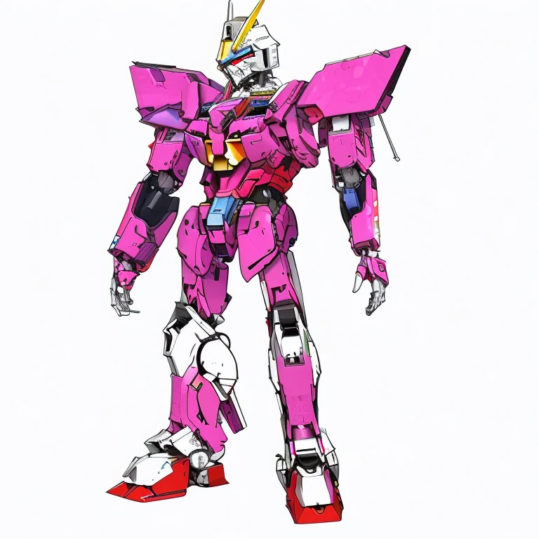 Close-up photo of a robot with a pink body and yellow head., Gundam is windmill shaped, Gundam robot, Gundam style, Sleek pink armor, Gundam, Mobilesuit, extreme Gundam, Gundam armor, Gundam wing style armor, Cool mecha style, Anime robot mixed with organic, Anime Robot, Smooth pink armor, on a Gundam, Shining Pink Armor