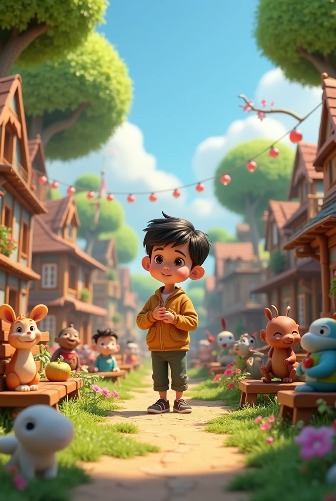 he boy drew a park for village people. Ali learned that true magic lies in kindness and sharing. 3d animation Disney inspired