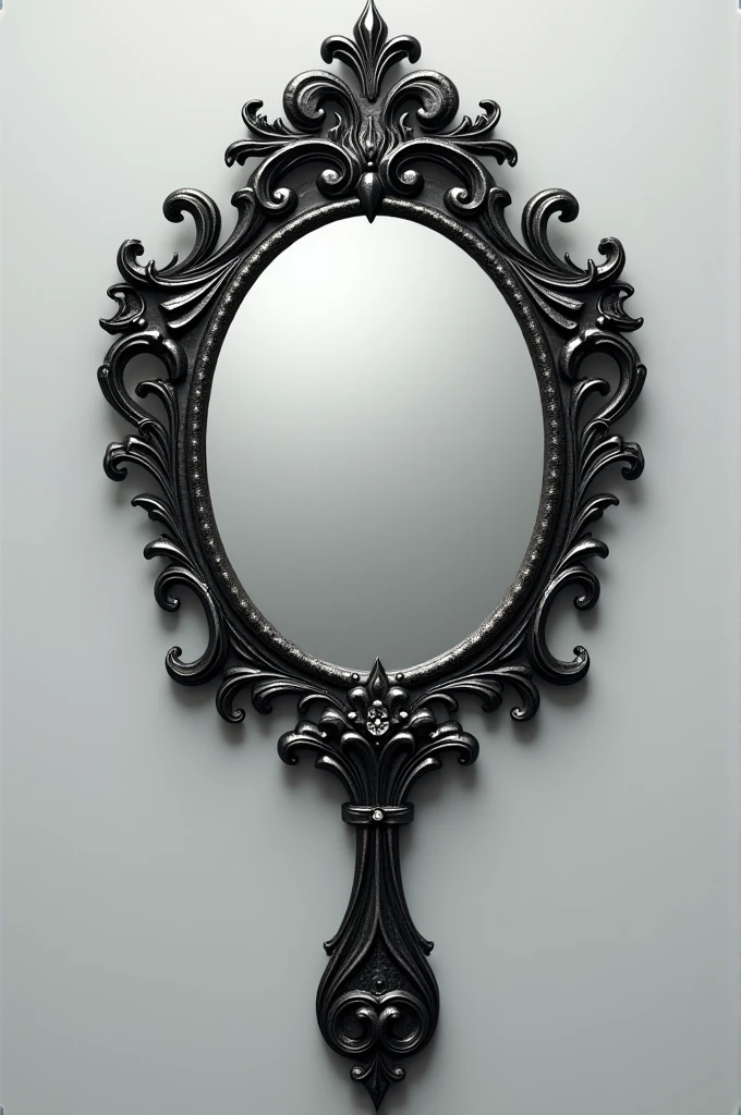 Hand mirror with ornate black silver frame