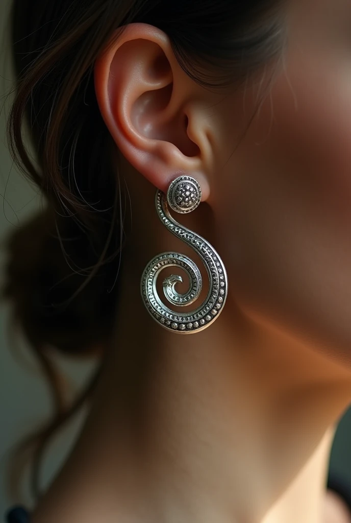Silver spiral earring