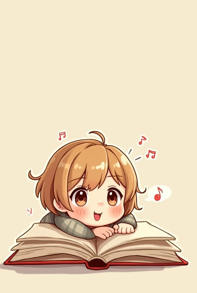 A very tender and cute , bright green eyes with light brown hair, with a happy expression that seems to be looking at something very surprised, illustration of book characters. 