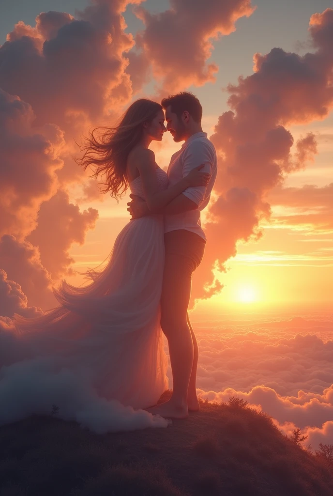Sunset with many clouds in the shape of humans having sex