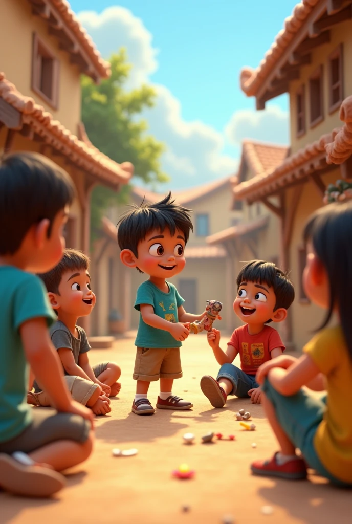 he boy drew toys for children village people. Ali learned that true magic lies in kindness and sharing. 3d animation Disney inspired