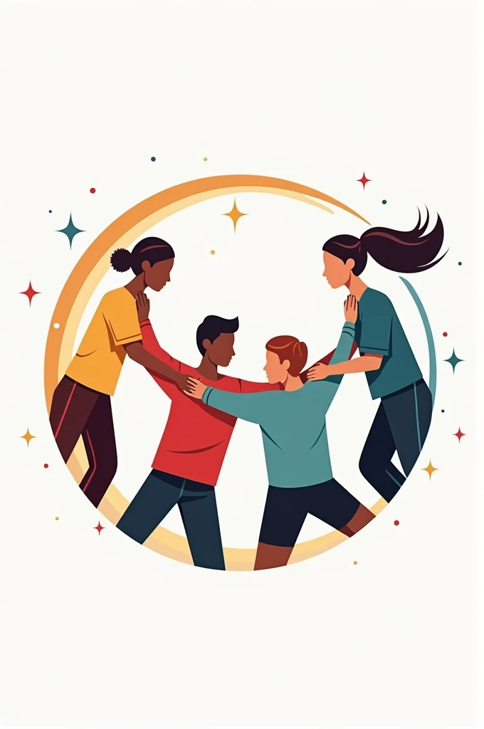 A logo in circle, showing that people helping each other, helping people playing sports